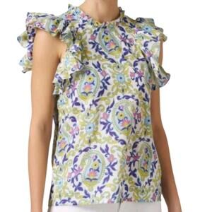 Banjanan Klara Top Doges Paisley Saturn Short Flutter Sleeves Blouse NWT M